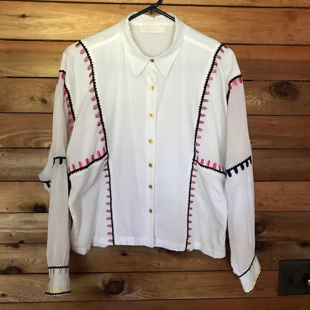 Carolina K Cotton Hand Embroidered Blouse Size L